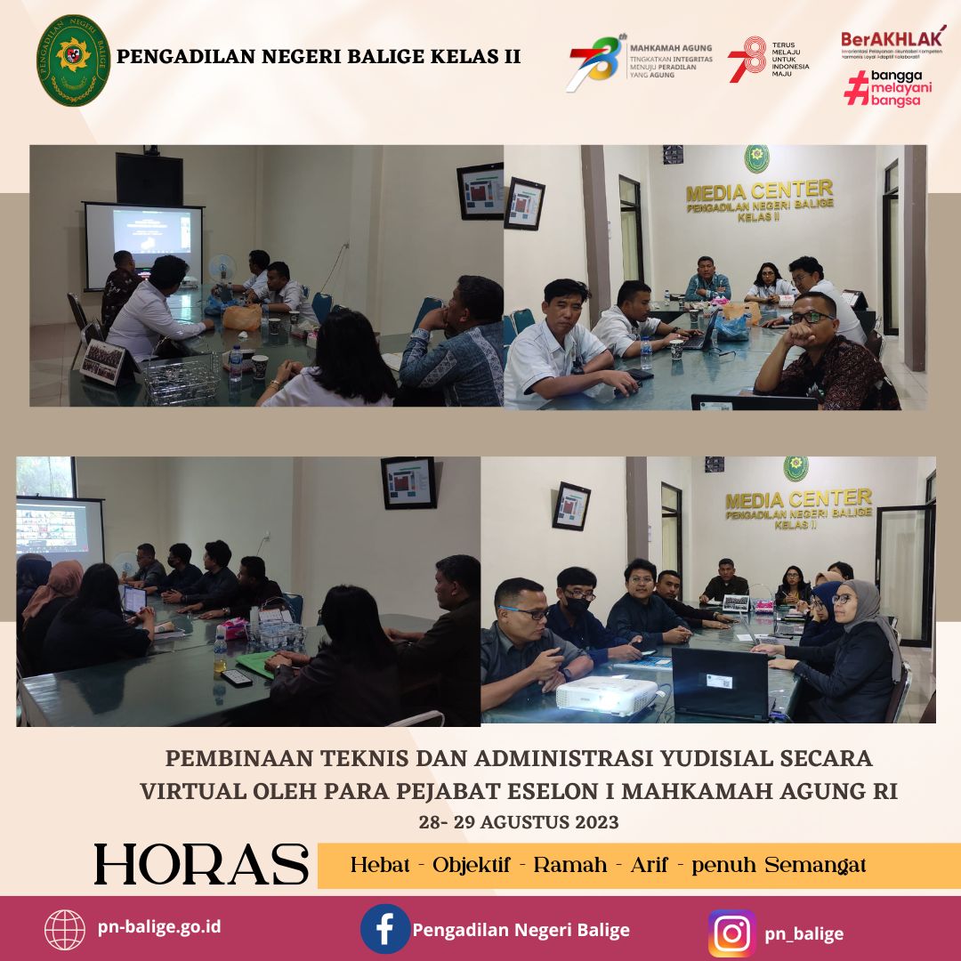 PEMBINAAN TEKNIS DAN ADMINISTRASI YUDISIAL SECARA VIRTUAL OLEH PARA PEJABAT ESELON I MAHKAMAH AGUNG RI PEMBINAAN TEKNIS DAN ADMINISTRASI YUDISIAL SECARA VIRTUAL OLEH PARA PEJABAT ESELON I MAHKAMAH AGUNG RI